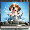2D Adorable Beagle Puppy Bath Party Tapestry Blue Water and Bubbles Art Print