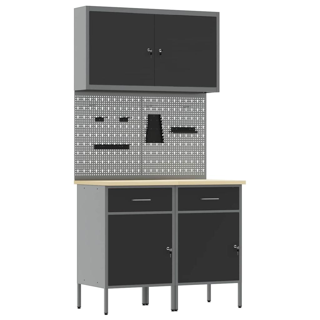 Workbench with Storage 5 pcs Black Engineered Wood and Steel