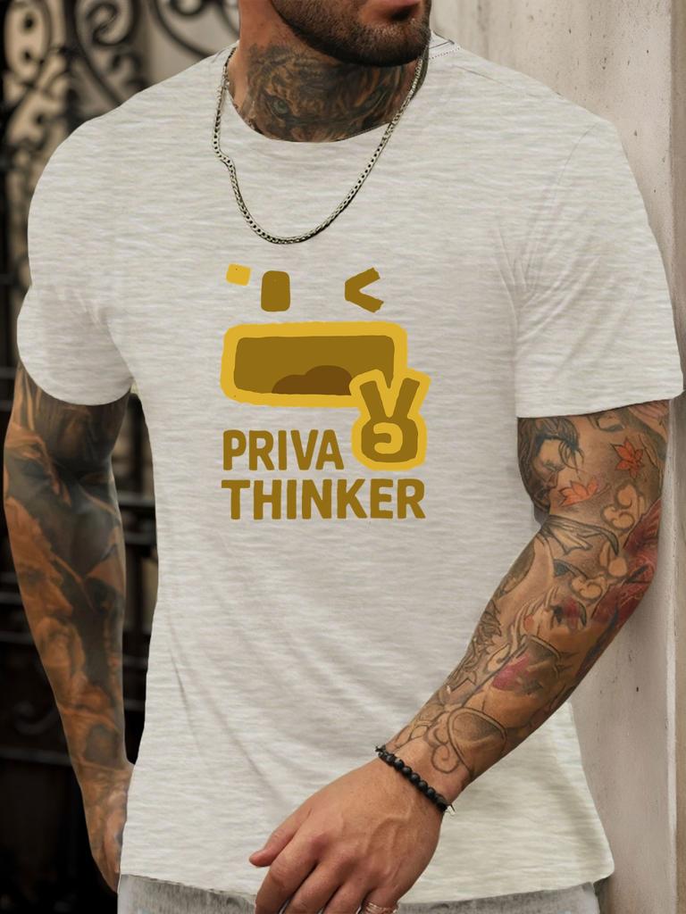 Футболка с коротким рукавом PRIVA THINKER Мужская 100% Хлопок С рисунком Летняя С круглым вырезом Дышащая Повседневная Модная Крутая Футболка