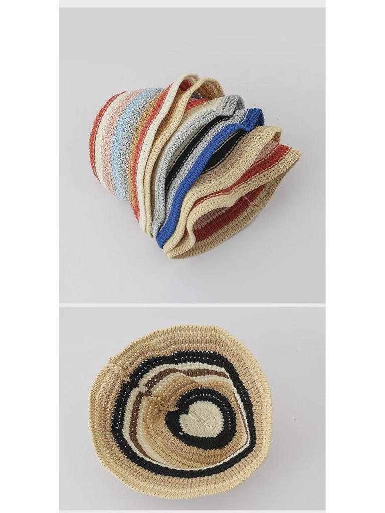 Women's Rainbow Knitted Fisherman Hat - Sun Protection Summer Straw Hat