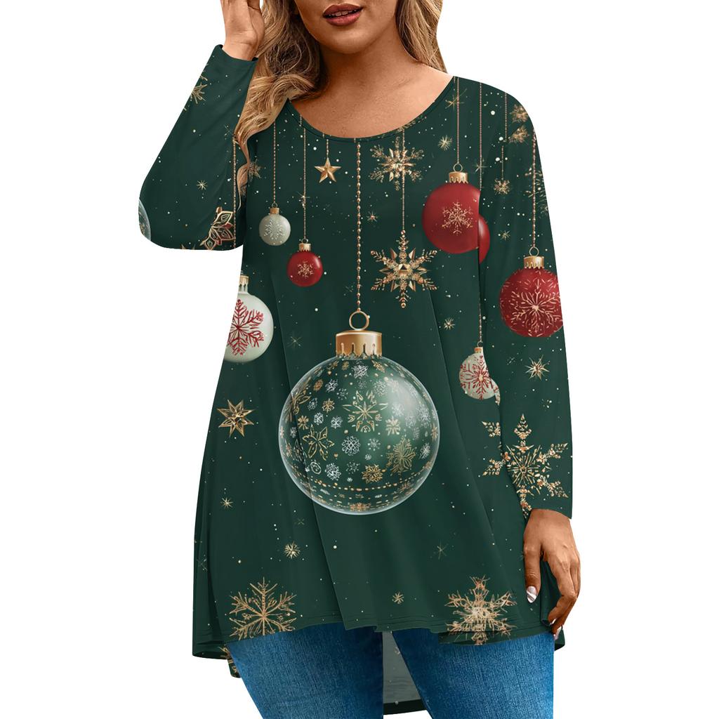 Women's Fashionable Casual Long Sleeved Plus Size Print Top Plus Size Floral Print Top