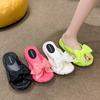 Big Bow Slippers Couple Wear 2025 New Thick Bottom Silent Non-slip Advanced Sense One-word Home Sandals