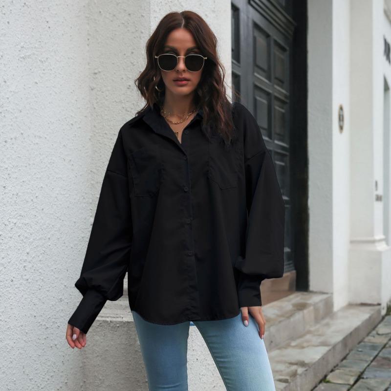 Весенне-осенняя женская рубашка с длинным рукавом и приспущенным плечом, свободная блузка