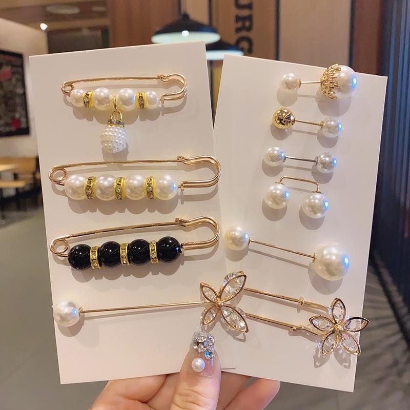 4/6Pcs Women'S Clothing Brooch Set Pearl Brooch Tightening Waist Pin