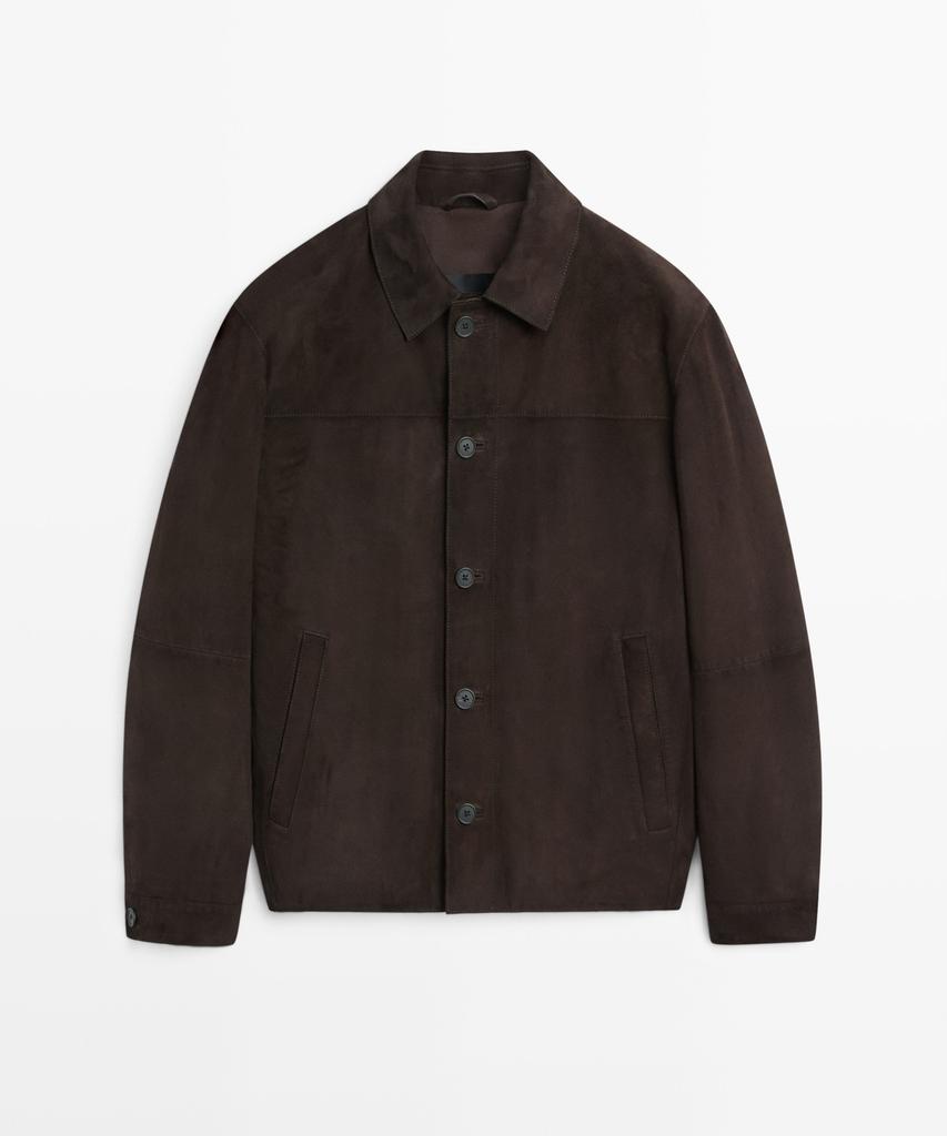 Massimo Dutti Suede Leather Overshirt With Pocket Details