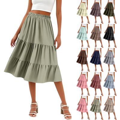 Женская повседневная юбка А-силуэта с завязками на талии, однотонная юбка с карманами