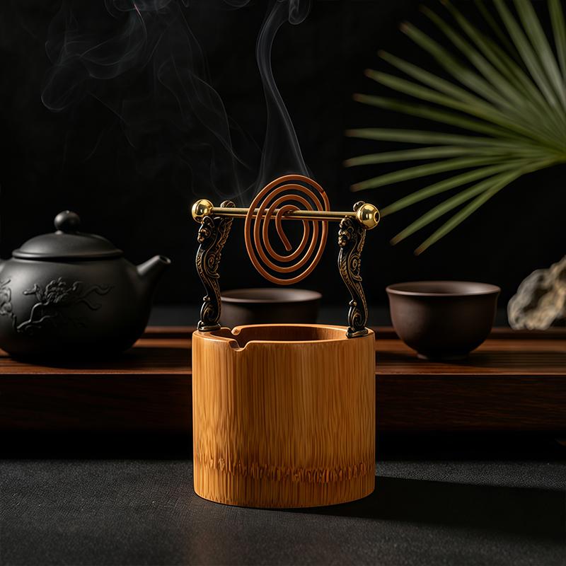 Бамбуковый держатель для благовоний, металлический держатель для спиральных благовоний с пепельницей для дома, офиса, йоги, медитации