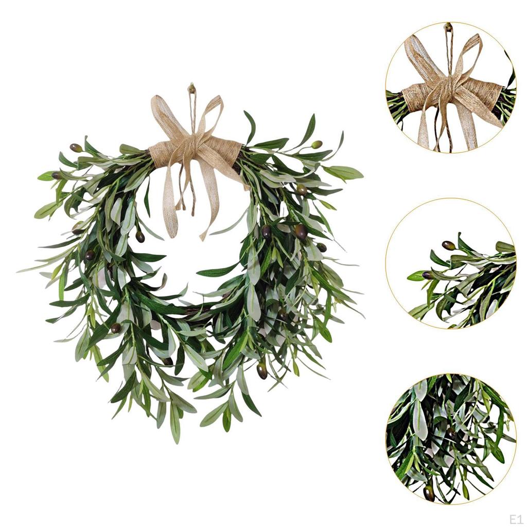 Artificial Olive Wreath Christmas Garland Fake Spring Plants Swag for Front Door Celebration