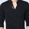 Мужская весна-осень футболка с воротником-стойкой, v-образным вырезом и длинными рукавами, мягкий приталенный однотонный мягкий дышащий мужской топ средней длины в деловом стиле