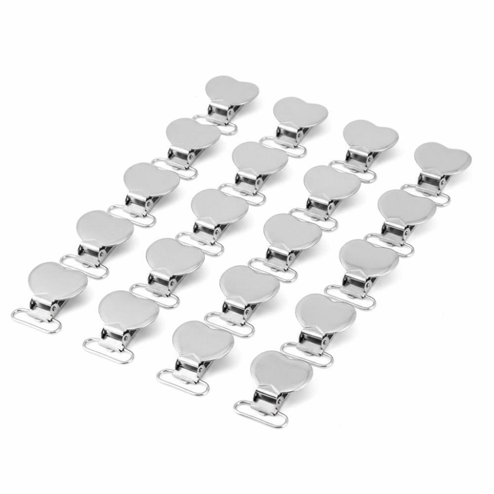 20pcs Silver Metal Suspender Clips Plastic Teeth Sheet Fasteners Heart Shaped Clips DIY Craft