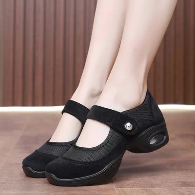 Женские туфли на каблуках 2024 года, модные вельветовые сетчатые кроссовки на платформе, туфли Мэри Джейн на блочном каблуке, повседневные туфли на мягкой подошве с липучкой для танцев