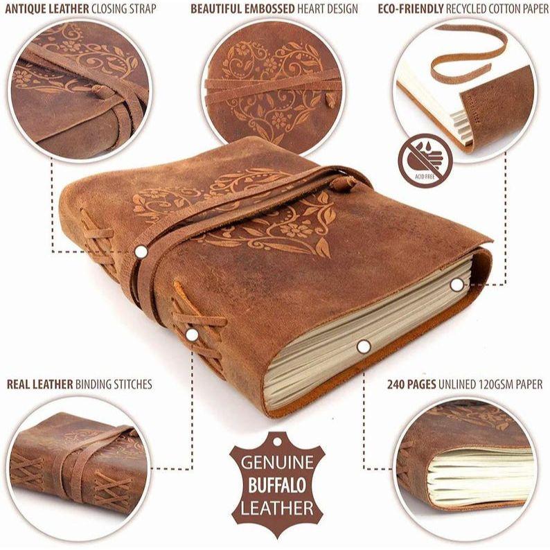 Heart Embossed HandMade Leather journal - genuine Leather With Paper, For New Year Gift.