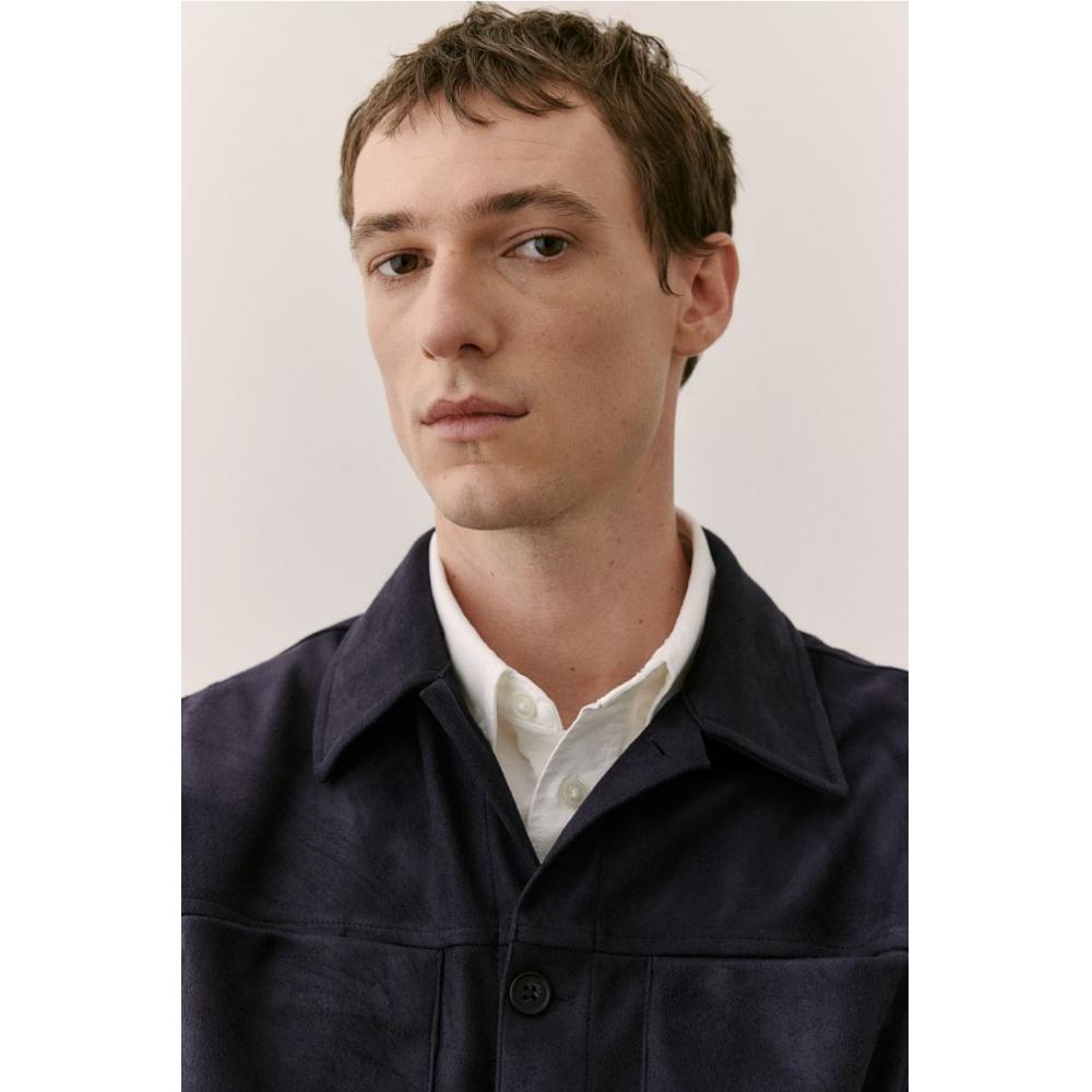 HM Textured oversHirt Regular Fit Navy Blue