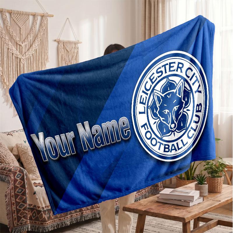 Leicester City Personalized Fleece Blanket With Football Logo, Custom Name Text Soft Warm Home Throw Blanket