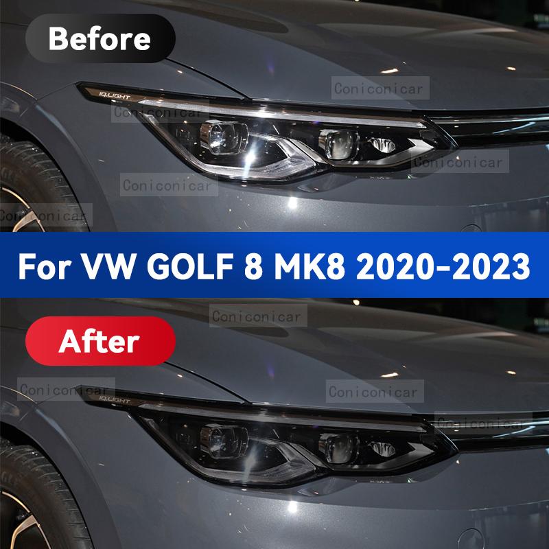 For Volkswagen VW GOLF 8 MK8 2020-2023 2022 Car Headlight Black TPU Protective Cover Film Front Light Tint Change Color Sticker