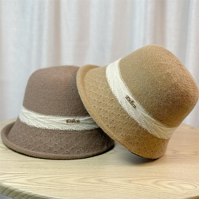 Fashionable bucket hat, Korean-style wool fisherman hat for women, Japanese-style artistic knitted bucket hat, versatile autumn and winter hat with