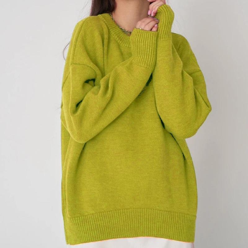 Зимний теплый мягкий толстый вязаный свитер однотонный свободный ленивый свитер пуловер корейский осенний женский джемпер с круглым вырезом