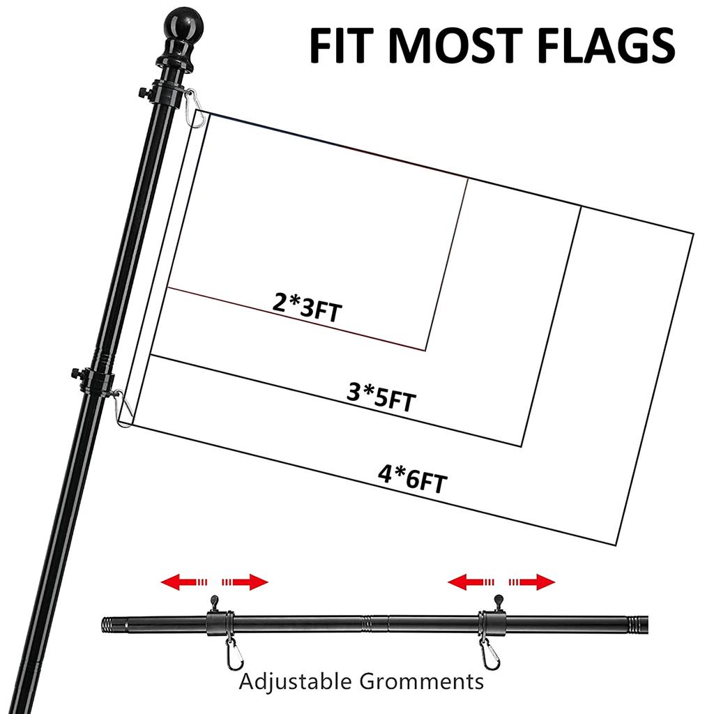 American Flag Poles 1.8M Telescopic Flag Pole with 360 Rotating Rings Adjustable Length Flag Pole Holder for Porch Boat Truck