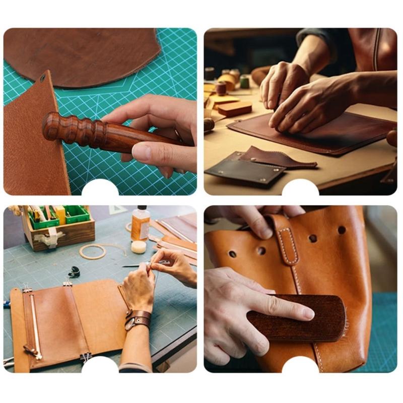 Leather Edges Burnisher Round Head with 4 Grooves Wood Edging Slicker and Tip, Leather Craft Edging Polishing Tool