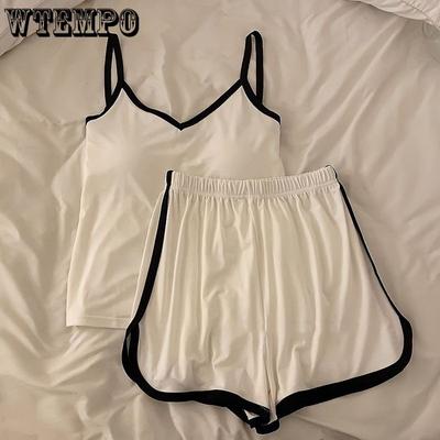Женский пижамный комплект WTEMPO, повседневная одежда для сна, мягкий пижамный комплект, бретелька с круглым вырезом и повседневные шорты, пижамный комплект, одежда для сна