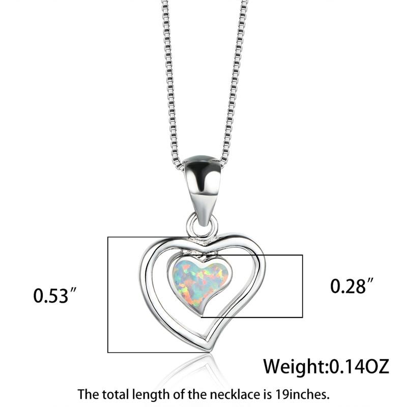 White Blue Fire Opal Cute Heart Pendant Necklaces For Women Romantic Jewelry Vintage Fashion 925 Silver Birthstone Necklace Gift