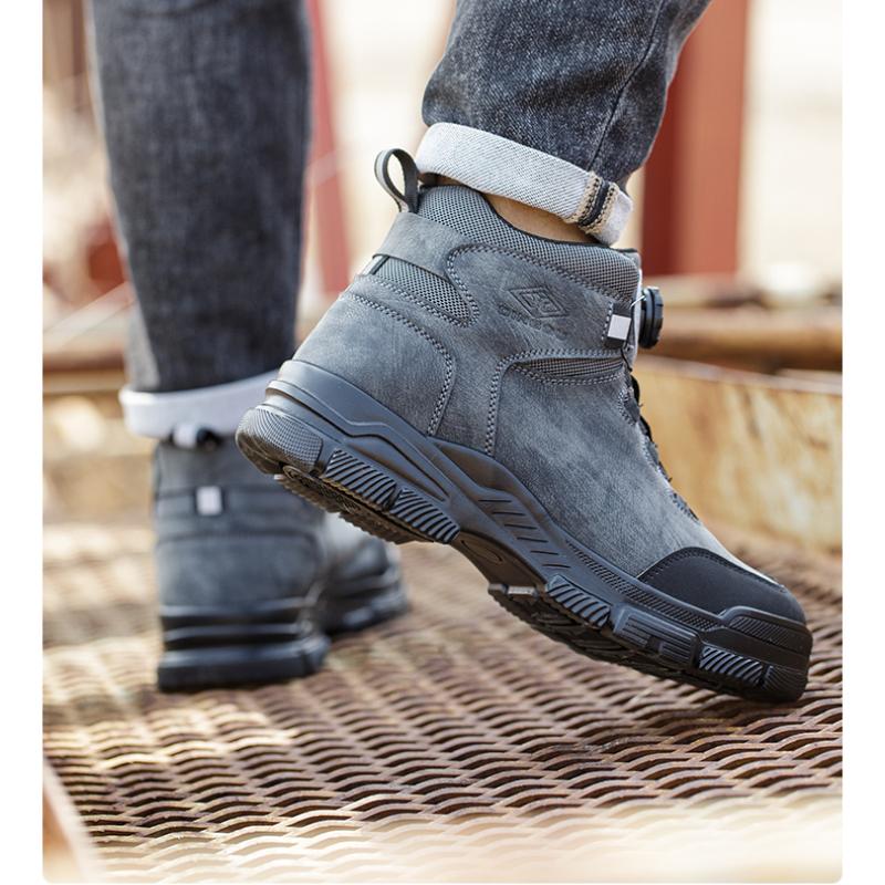 Новые вращающиеся кнопки мужские рабочие ботинки стальной носок защитная обувь защитные ботинки мужские анти проколы анти разбивание защитная обувь