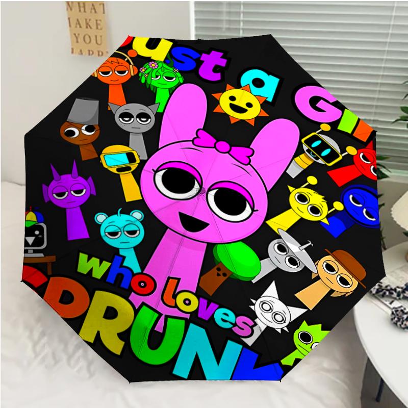 Автоматический зонт Sprunki9 Print, 8 спиц, железный каркас, пластиковая ручка, подходит для путешествий на открытом воздухе и на каждый день, идеальный подарок