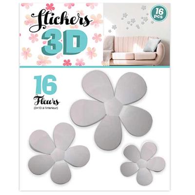 [Q8033] - 16 Gray 3D 'Flowers' Stickers - Sheet 30x22 Cm