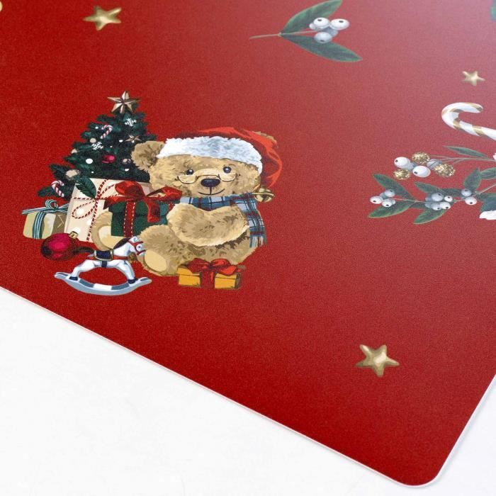 Set de table - Oursons de Noel - 28 x 44 cm - Opaque - Rouge - Polypropylène