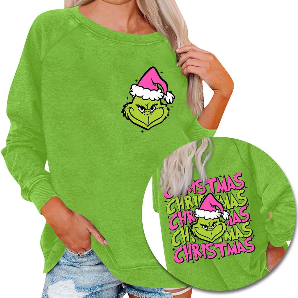 Женский повседневный модный рождественский принт с длинным рукавом и круглым вырезом, пуловер, топ