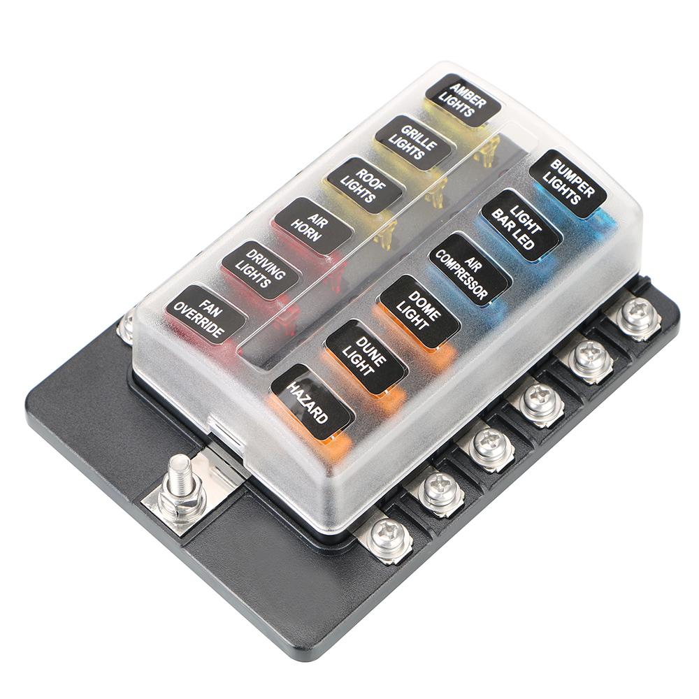 Fuse Box Holder 32V 100A For Auto Car Boat Marine Plastic Cover 6 Ways 12 Ways Blade Fuse Block M5 Stud With LED Indicator Light Fuse Holders1