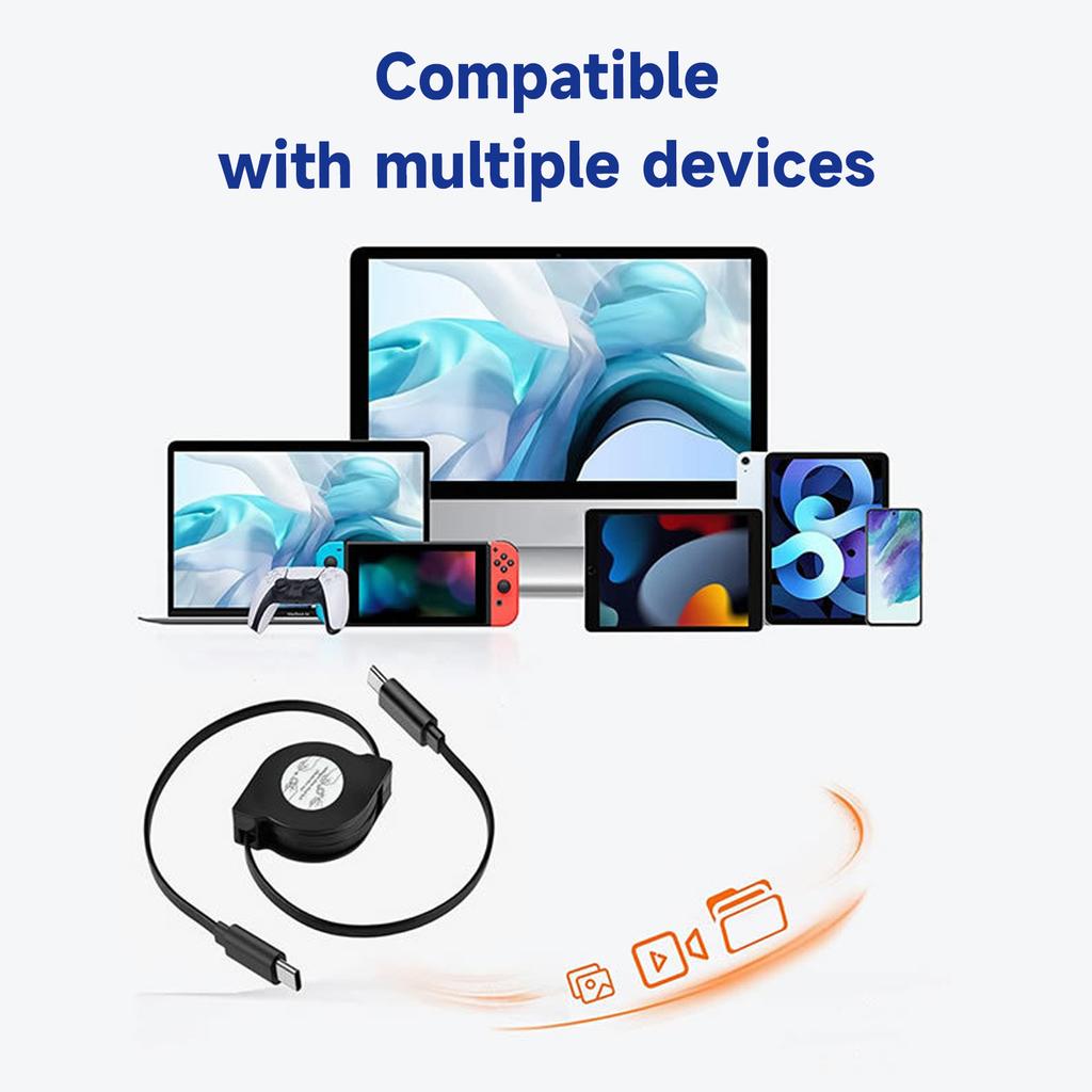 Выдвижной кабель передачи данных PD 60 Вт USB C - USB C, кабель для быстрой зарядки ноутбуков, совместимый с телефонами и планшетами Type C