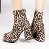 Сексуальные женские ботильоны на платформе, леопардовые короткие туфли, новинка 2025, модные осенне-зимние мотоциклетные ботинки на высоком блочном каблуке для женщин