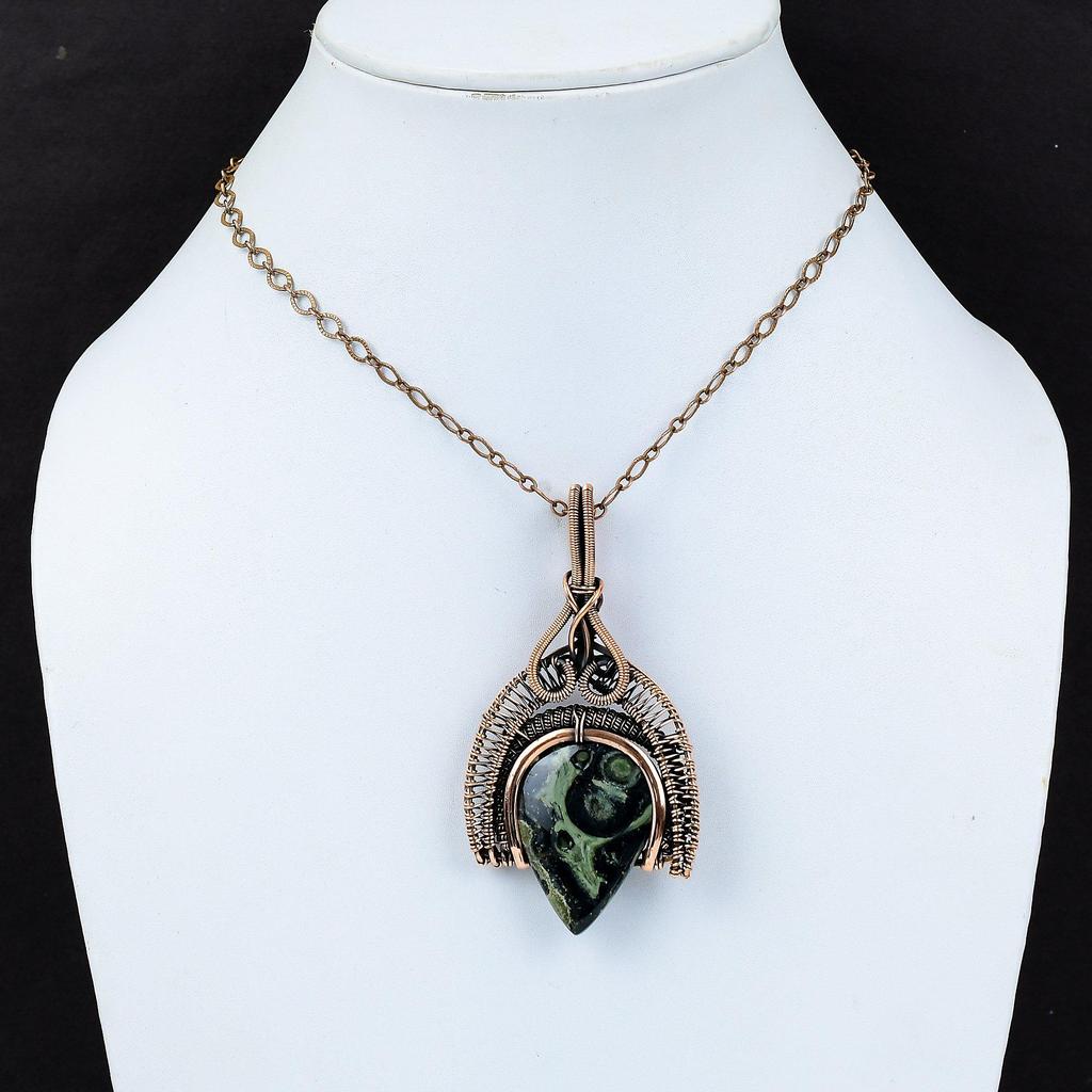 Красивый драгоценный камень камбаба яшма, ручная работа, чистая медная проволока, обернутая в кулон, ювелирное изделие