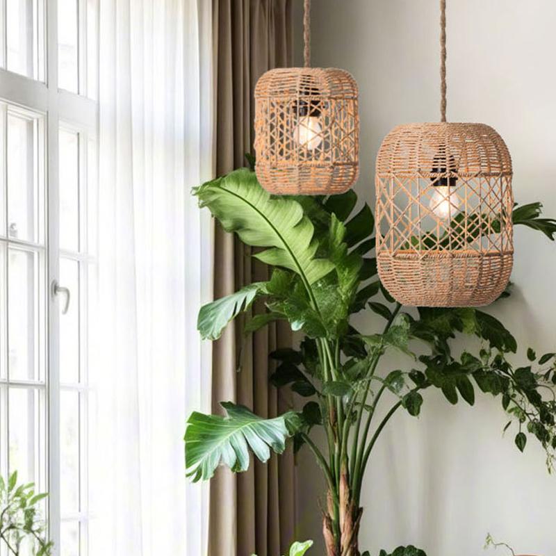 1 шт. Люстра из искусственного ротанга, плетеная бумажная веревка, лампы для столовой, чайный домик, бамбуковая деревенская люстра для столовой, многоразмерная
