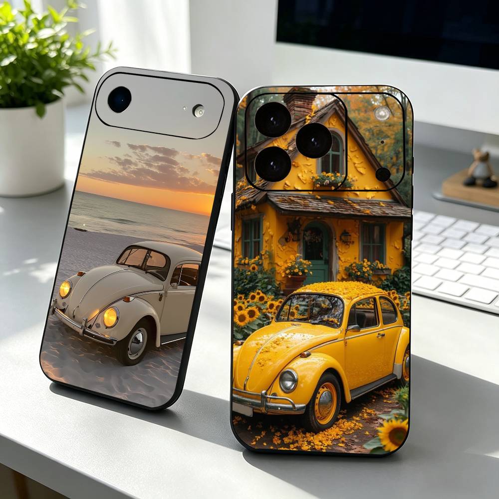 V-Vintage B-Beetle Cars Phone Case For iPhone 17,16,15,14,13,12,11 Plus,Pro Max,XS,Soft Silicone Black Cover