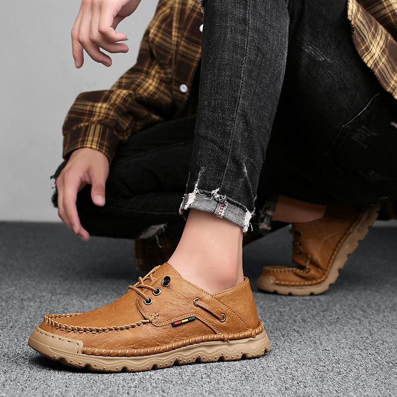 Модная Новая Мужская Уличная Повседневная Коричневая Кожаная Обувь Противоскользящая Прочная Плоская для Вождения Модная Универсальная Легкая Удобная Размер 38-46