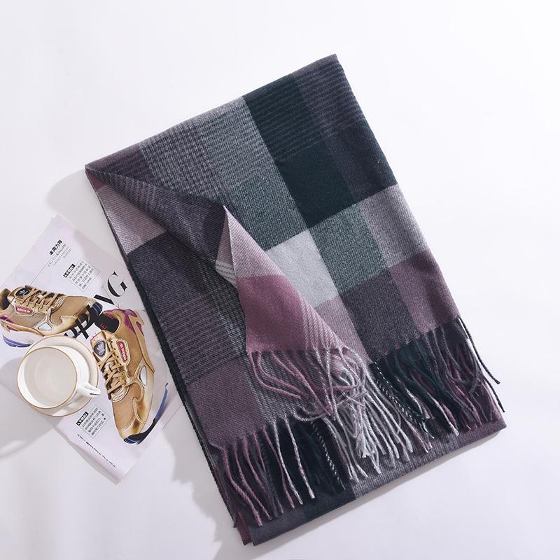 Korean Version New Rainbow Splicing Color Plaid Shawl Female Male Imitation Cashmere Long Scarf Women Men Warm Tassel Muffler