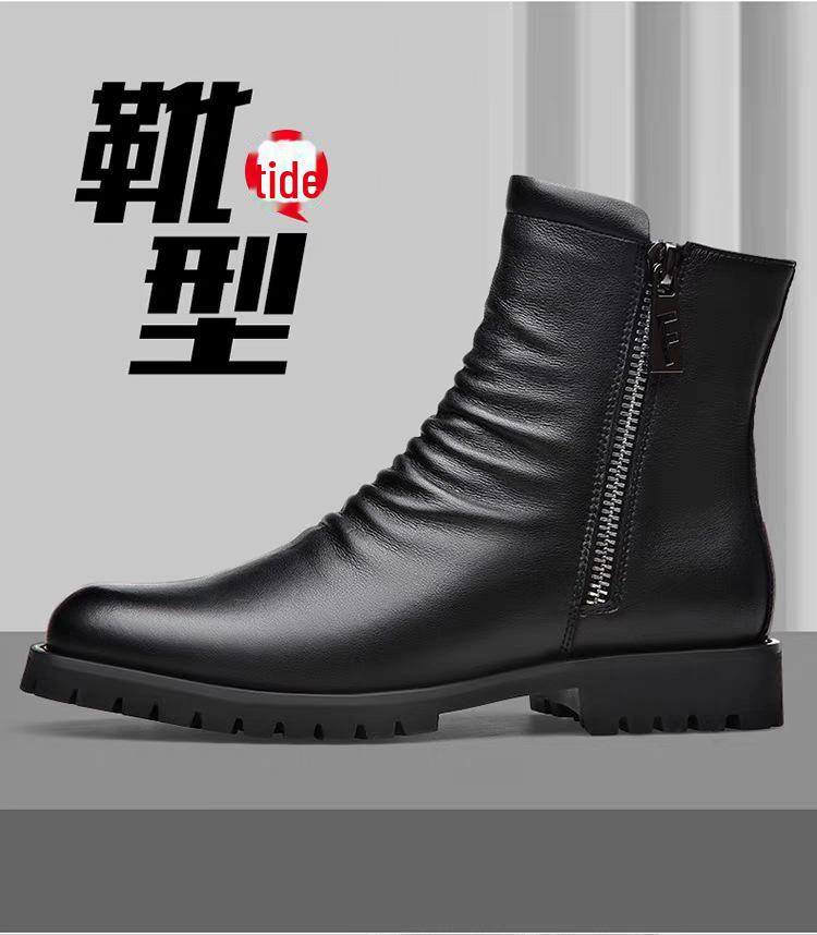 Мужские зимние высокие ботинки Martin - мягкая воловья кожа, удобные, модная молния, подкладка из шерстяного бархата