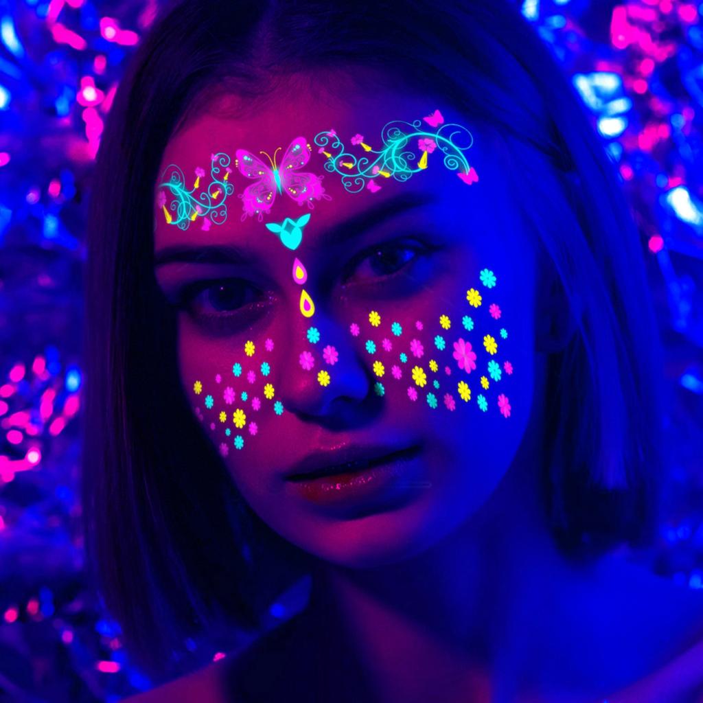 Карнавальный музыкальный фестиваль флуоресцентные наклейки для лица водонепроницаемые ночные клубы макияж шар неоновые светящиеся наклейки