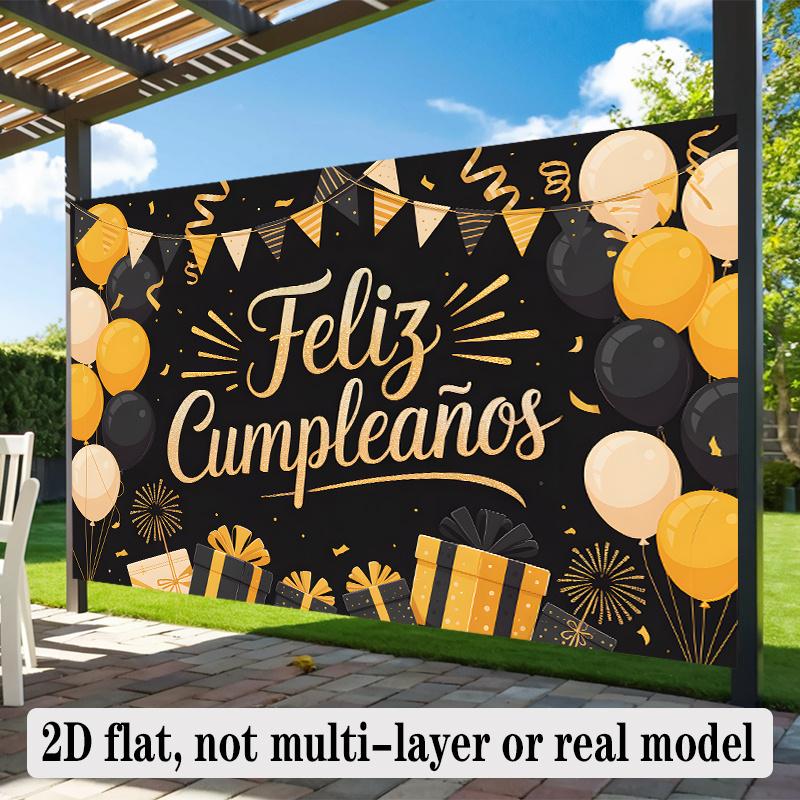 Happy Birthday, 1pc Polyester Party Backdrop Banner, Photo Booth Background, Wall Decor
