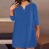 Женская мода большого размера с v-образным вырезом и семью рукавами, повседневные однотонные свободные платья с карманами