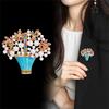 Glazed Pearl Flower Basket Brooch, Fashionable Flower Basket With Oil Drop Rhinestones