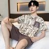 Летние тонкие хлопковые трикотажные топы с коротким рукавом и шорты мужские пижамные комплекты корейские пижамы с принтом тай-дай для мужчин одежда для сна костюмы домашняя одежда