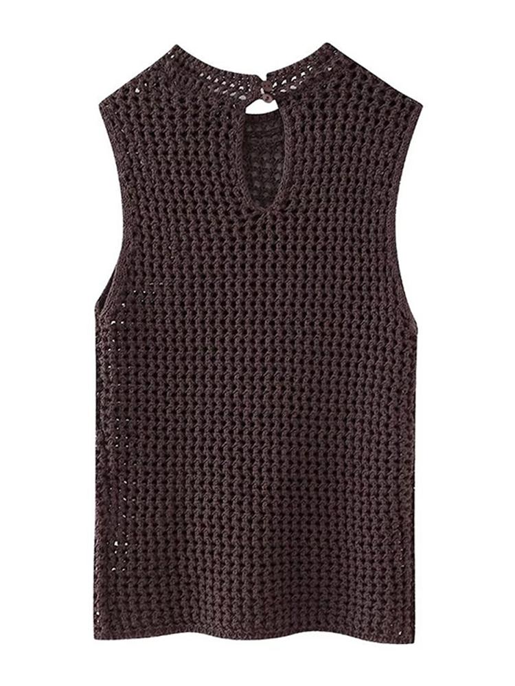 Knit Hollow Out Vest Skirts Set Women Sleeveless O-neck Blouses High Waist Slim Skirt Suits Female Fashion Lady Suit