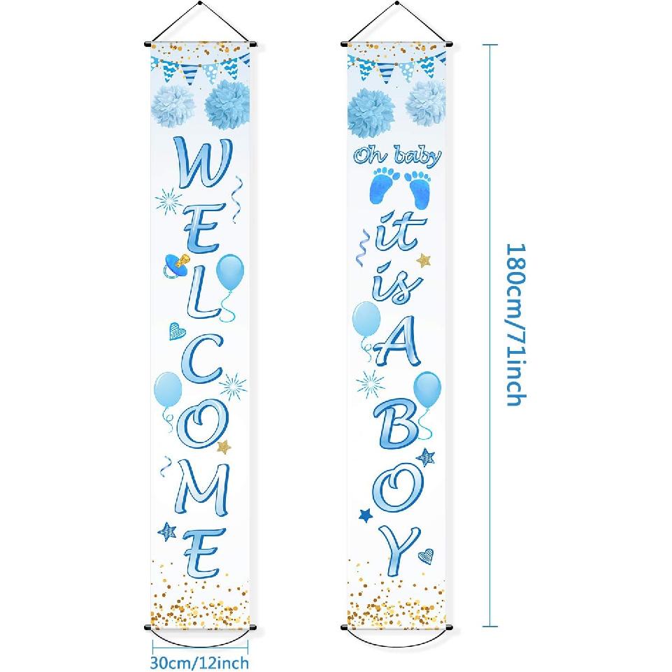 Blulu Baby Shower Decorations 71 x 12 Inch Welcome It Is a Boy Banner Backdrop Background Door Hanging Porch Sign for Baby Shower Gender Reveal Party