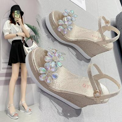 Женские босоножки на танкетке, новинка 2024 года, летние модные сетчатые женские сандалии на платформе и высоком каблуке, сексуальное вечернее платье, женские сандалии