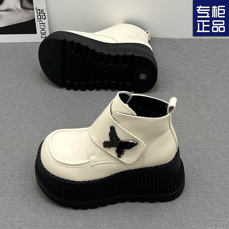 2025 весна новый британский стиль интернет знаменитости липучки мода короткие сапоги маленькие толстые подошвы увеличивающие рост сапоги Martin женские