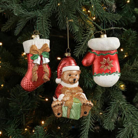 Christmas Ornaments Textured Bear Decorations Cute Playful Santa Hat Glove Sock Designs Versatile Xmas Tree Home Decor Accents