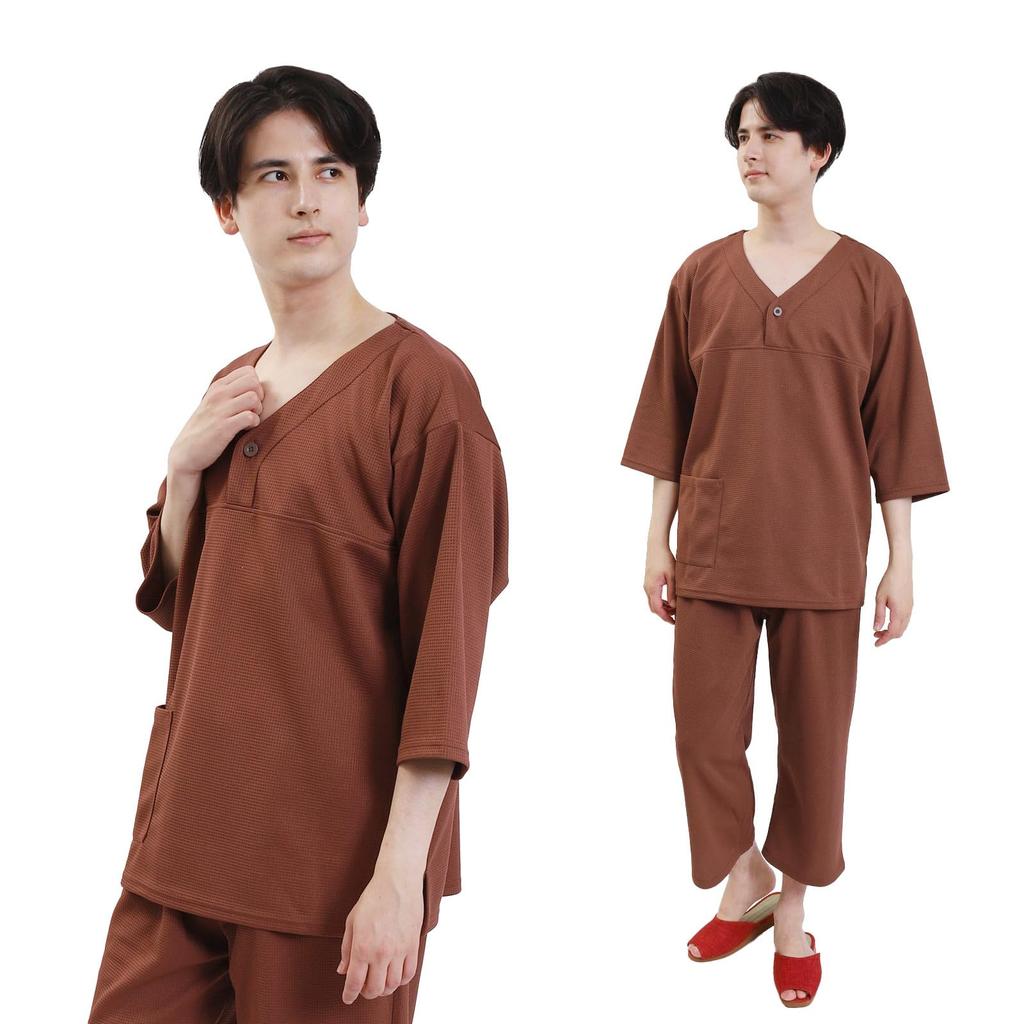Фуука Расслабляющая одежда Вафельная ткань Унисекс Домашняя одежда для Стоун и Спа В отеле (коричневый) Сауны, отели, бани, совместимые с льном, (Маленький размер)